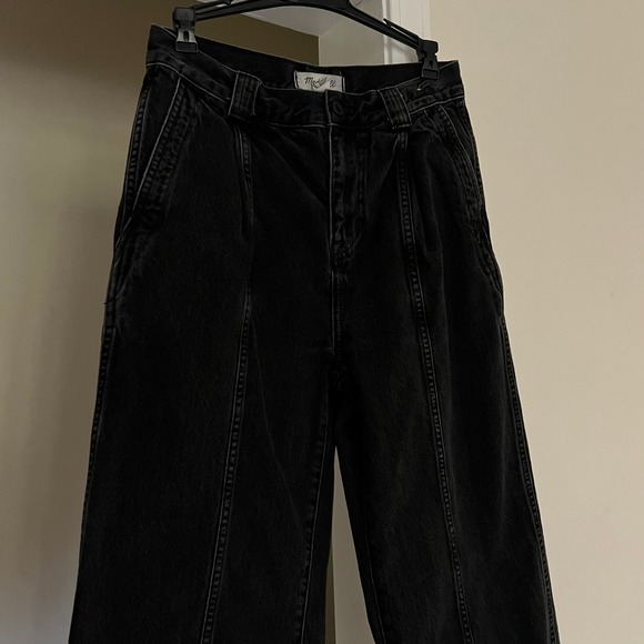 Madewell Black Wide Leg Pleated Denim Trouser Jeans Women's Size 26 - Picture 4 of 9